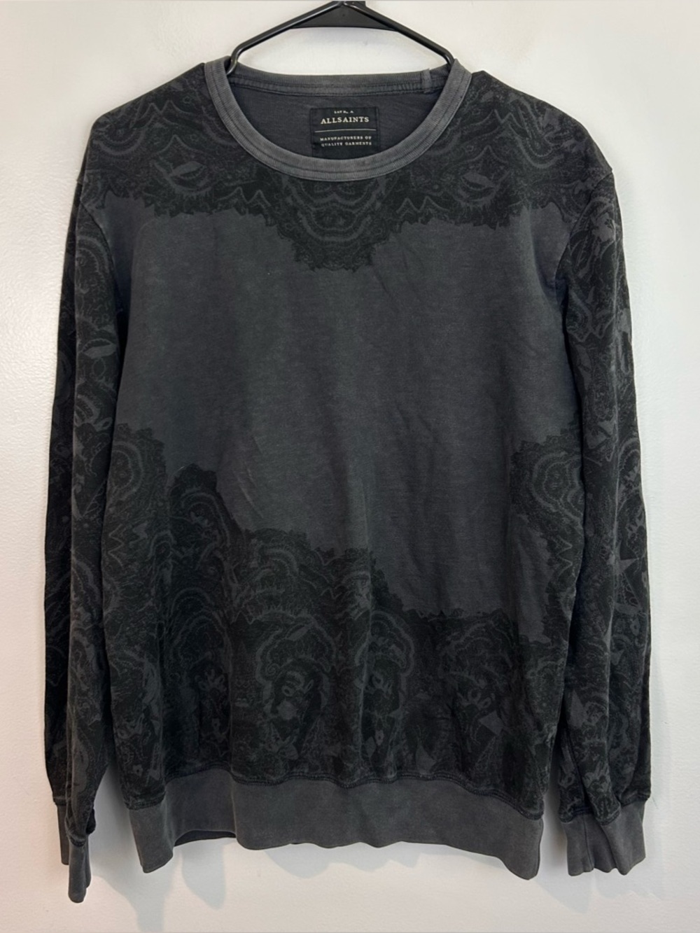 All Saints Black/Grey Lace Illusion Crewneck Pullover Sweatshirt Size Medium